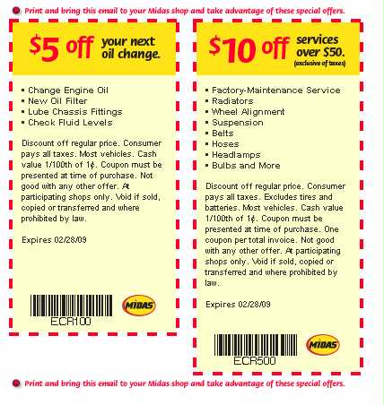 Midas oil change coupon canada